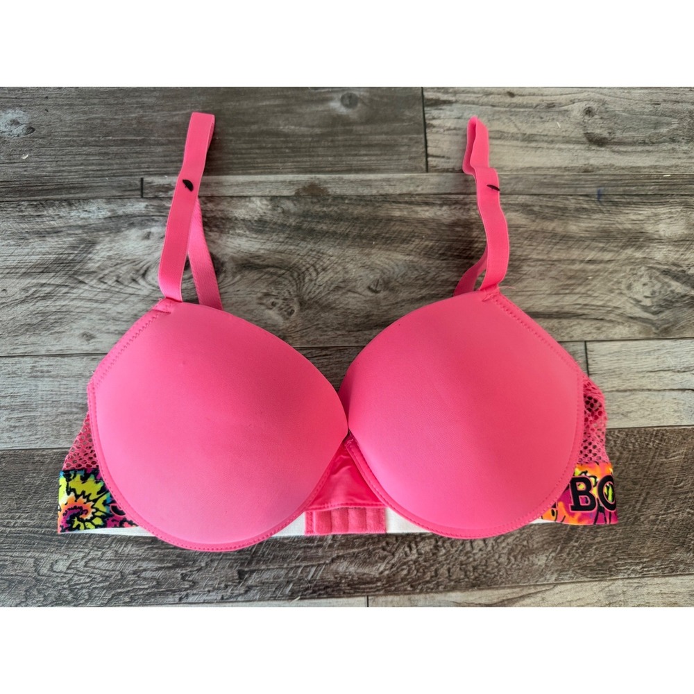 Joe Boxer T-Shirt Bra 36D Pink Tie Dye Mesh Band Y2K Neon Barbiecore